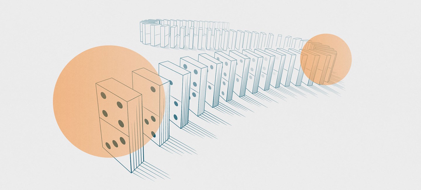 Illustration of a row of domino pieces.