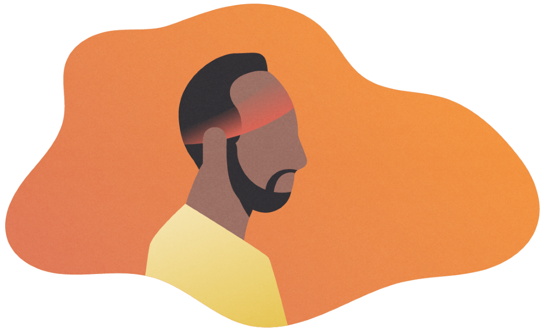 Colourful silhouette of a man suffering from tension-type headache.