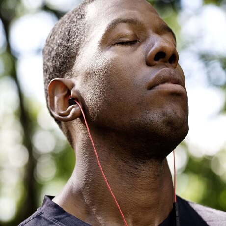 man listening to music